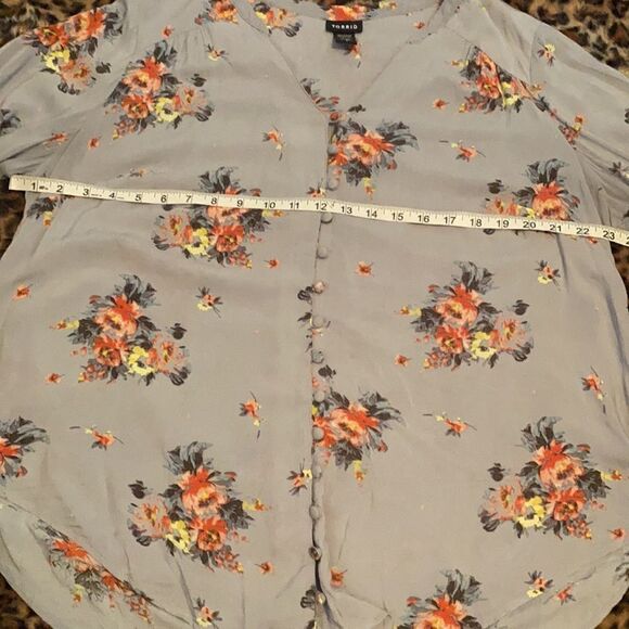 Torrid Blue Floral Design Semi Sheer High Low Top Boho Feminine - Picture 4 of 8